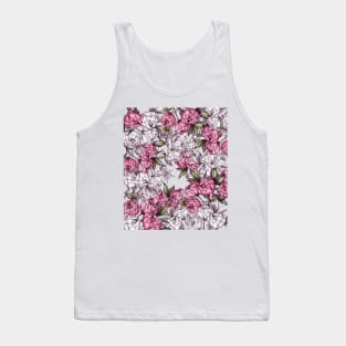 Peony pattern sketch. White and pink color Tank Top